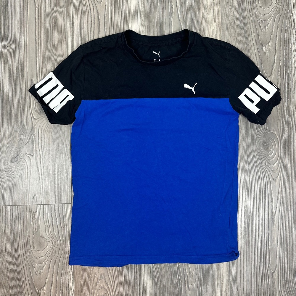 Kids Puma Blue and Black Colorblock T Shirt - SIZE M Activewear Casual